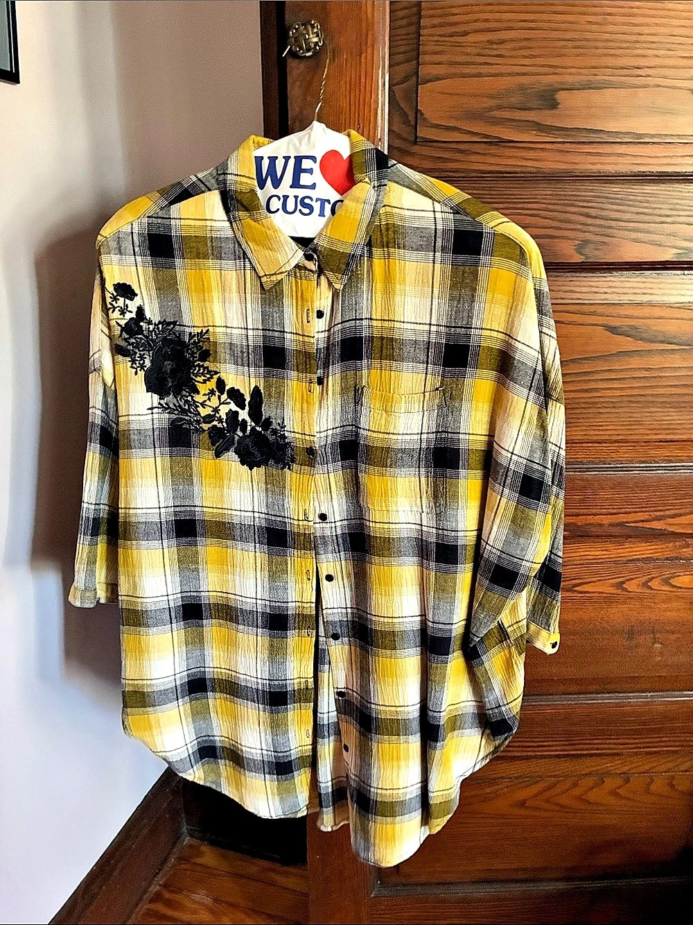 Maeve Plaid Cotton Shirt in Yellow & Black XS Like New